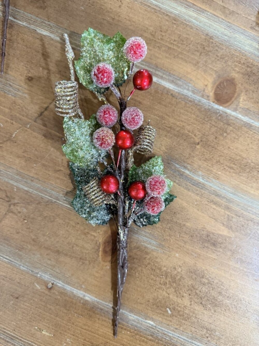 10~ Iced Berries, Gold Coils & Leaves Floral Picks, Christmas ~ 10” - Picture 2 of 2